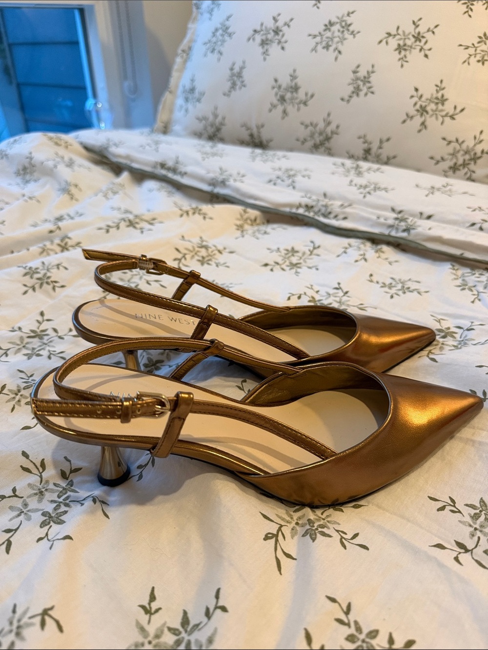 Nine West Metallic Bronze Pointed-Toe Slingback Heels